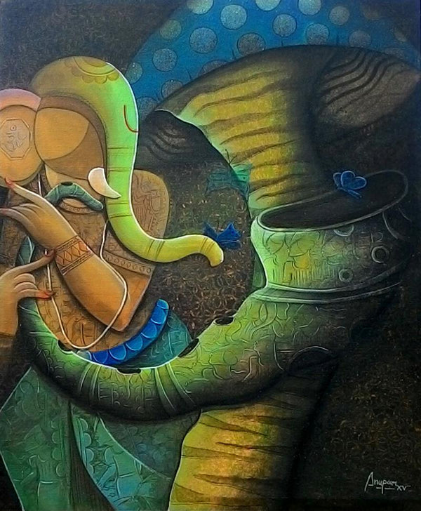 Figurative acrylic painting titled 'Rhydam Divine 12', 36x30 inches, by artist Anupam Pal on Canvas