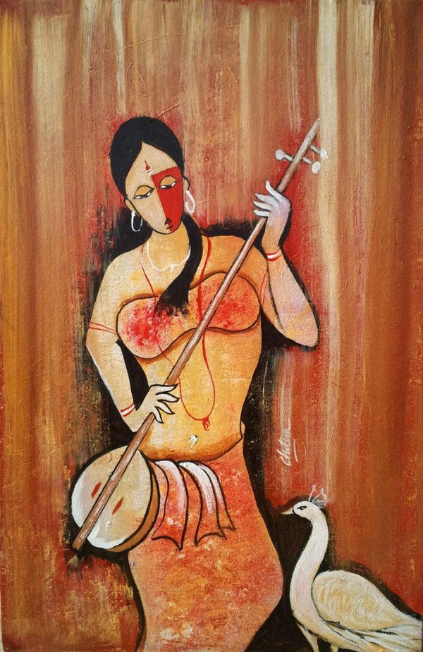 Figurative oil painting titled ' Rhythm 2', 23x13 inches, by artist Chetan Katigar on Canvas Board