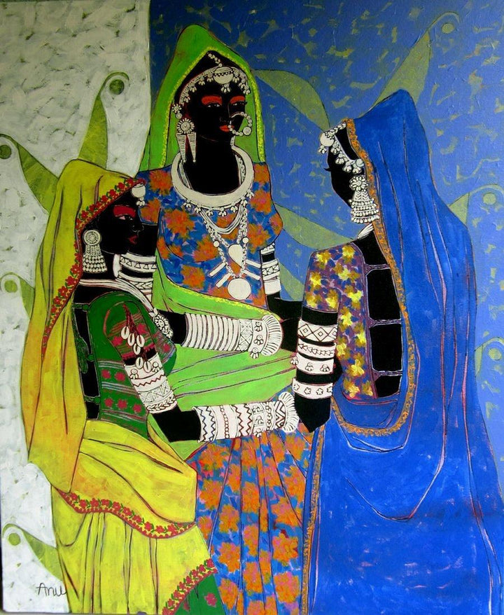 Figurative acrylic painting titled 'Rhythm 32', 36x30 inches, by artist Anuradha Thakur on Canvas