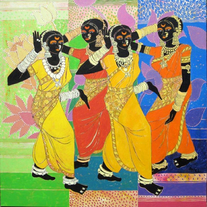 Figurative acrylic painting titled 'Rhythm 40', 36x36 inches, by artist Anuradha Thakur on Canvas