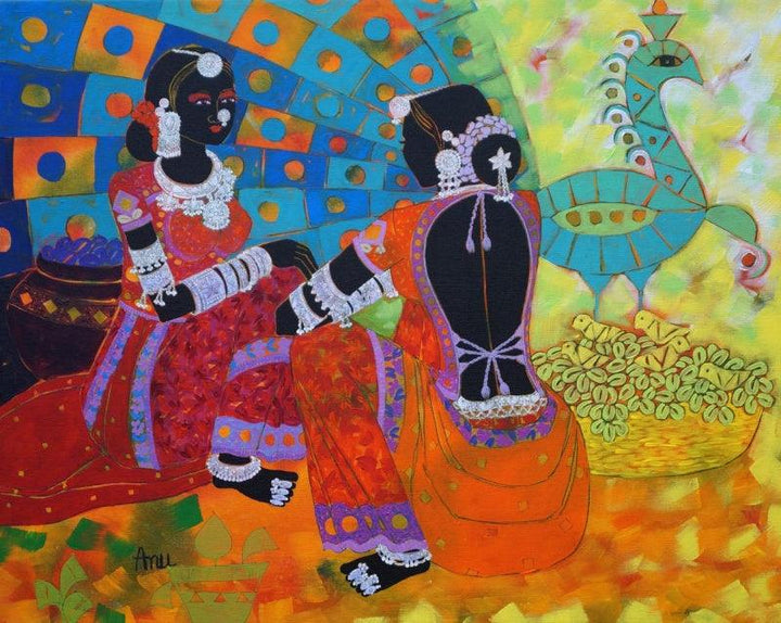 Figurative acrylic painting titled 'Rhythm 67', 24x30 inches, by artist Anuradha Thakur on Canvas