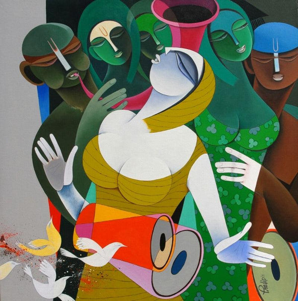 Figurative acrylic painting titled 'Rhythm And Melodies 4', 30x30 inches, by artist Pradip Sarkar on Canvas