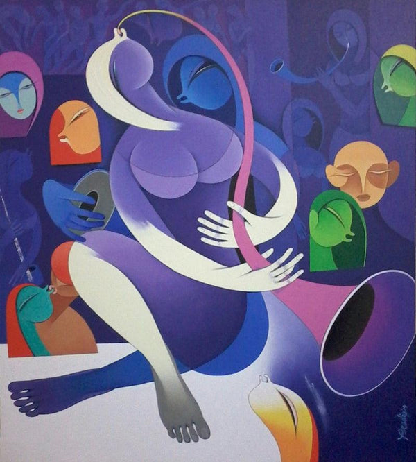 Figurative acrylic painting titled 'Rhythm And Melodies 7', 34x30 inches, by artist Pradip Sarkar on Canvas