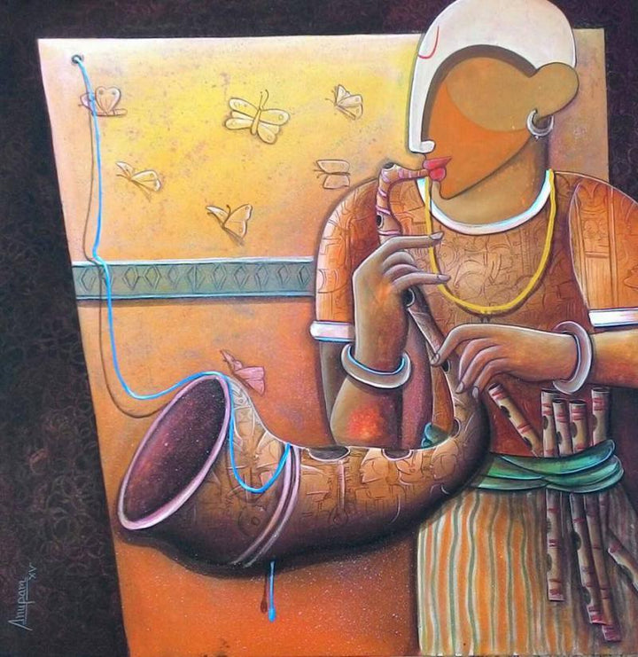 Figurative acrylic painting titled 'Rhythm Devine 13', 30x30 inches, by artist Anupam Pal on Canvas