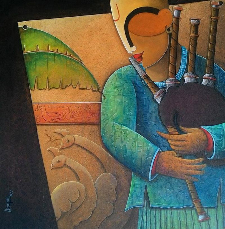 Figurative acrylic painting titled 'Rhythm Devine 16', 30x30 inches, by artist Anupam Pal on Canvas