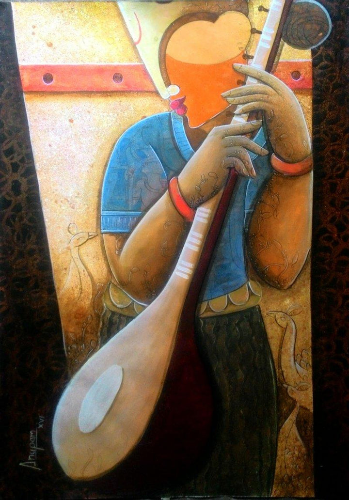 Figurative acrylic painting titled 'Rhythm Divine 32', 28x22 inches, by artist Anupam Pal on Canvas