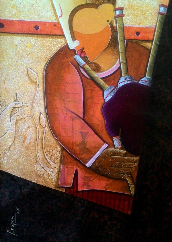 Figurative acrylic painting titled 'Rhythm Divine 35', 28x22 inches, by artist Anupam Pal on Canvas