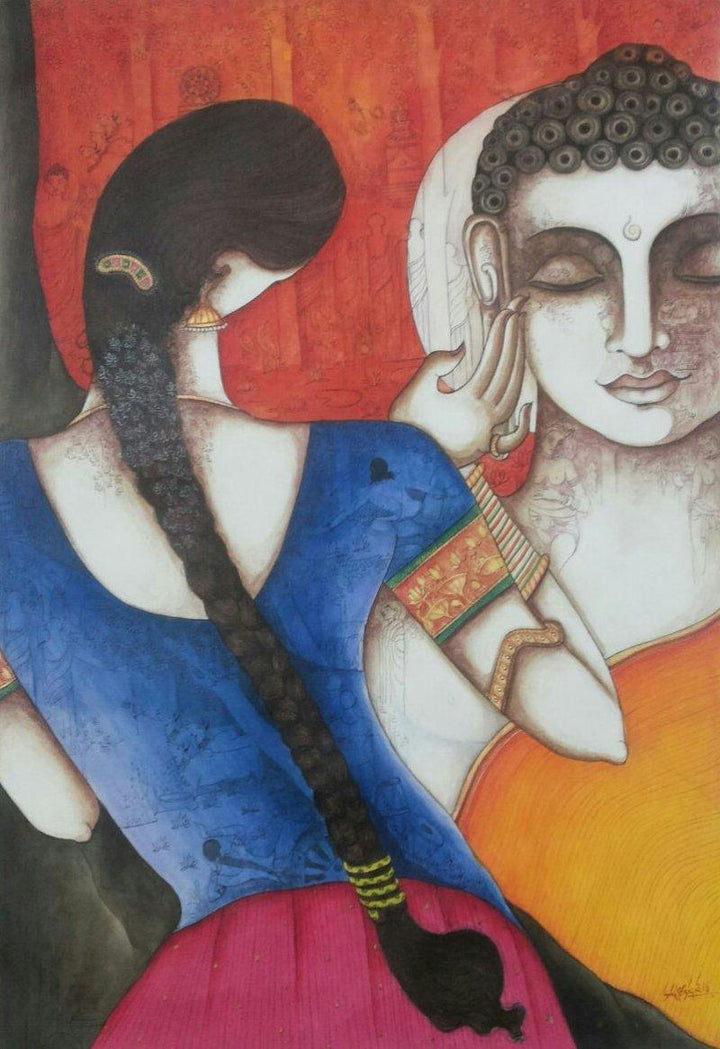 Figurative acrylic painting titled 'Rhythm Divine', 36x24 inches, by artist Kappari Kishan on Canvas