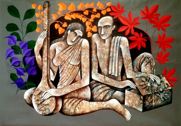 Figurative acrylic painting titled 'The Rhythm Of Life', 48x68 inch, by artist Ranjith Raghupathy on Canvas