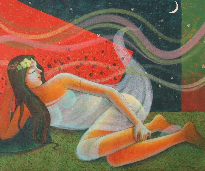 Figurative acrylic painting titled 'Rhythm Of Night 11', 36x48 inches, by artist Pallavi Deodhar on Canvas