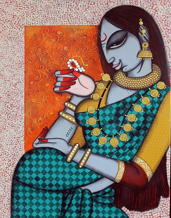 Figurative acrylic painting titled 'Rhythmic 11', 24x18 inches, by artist Varsha Kharatamal on Canvas