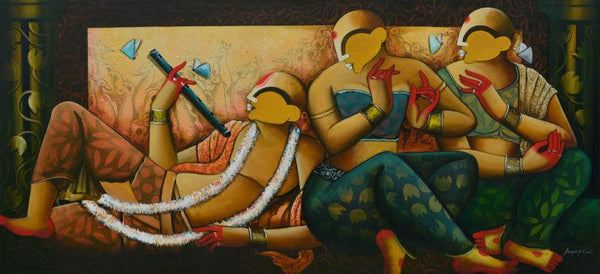 contemporary acrylic painting titled 'Rhythmic Conversation 22', 36x78 inches, by artist Anupam Pal on canvas