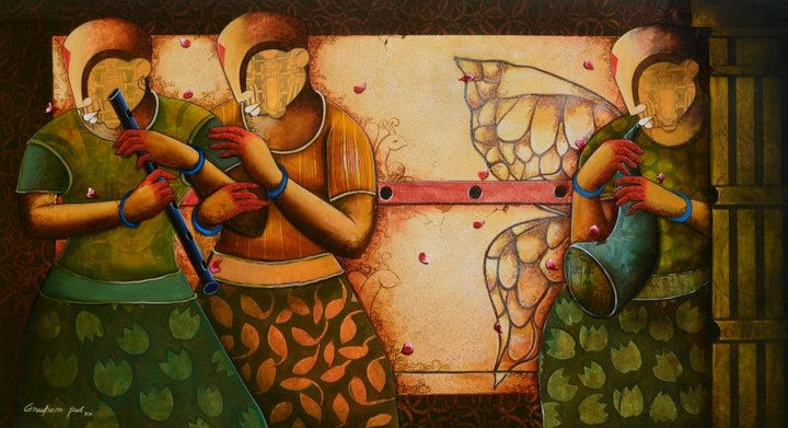 contemporary acrylic painting titled 'RHYTHMIC CONVERSATION  35', 36x66 inches, by artist Anupam Pal on CANVAS