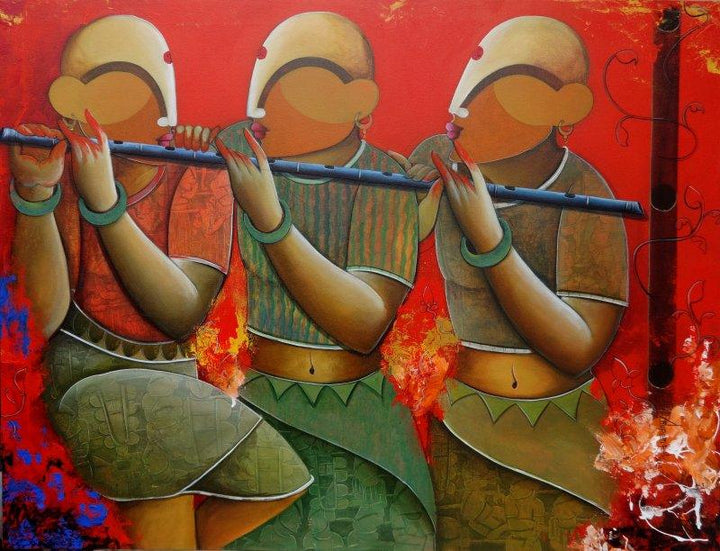 Figurative acrylic painting titled 'Rhythmic conversation', 36x48 inches, by artist Anupam Pal on Canvas