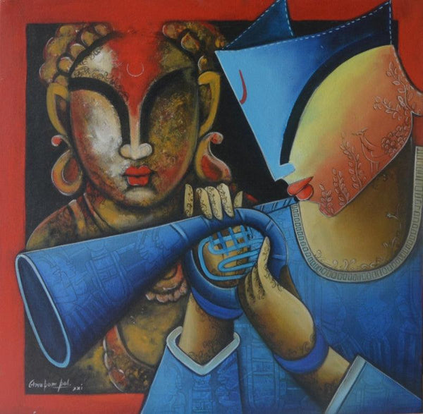 Religious acrylic painting titled 'Rhythmic Reverberations 3', 24x24 inches, by artist Anupam Pal on canvas