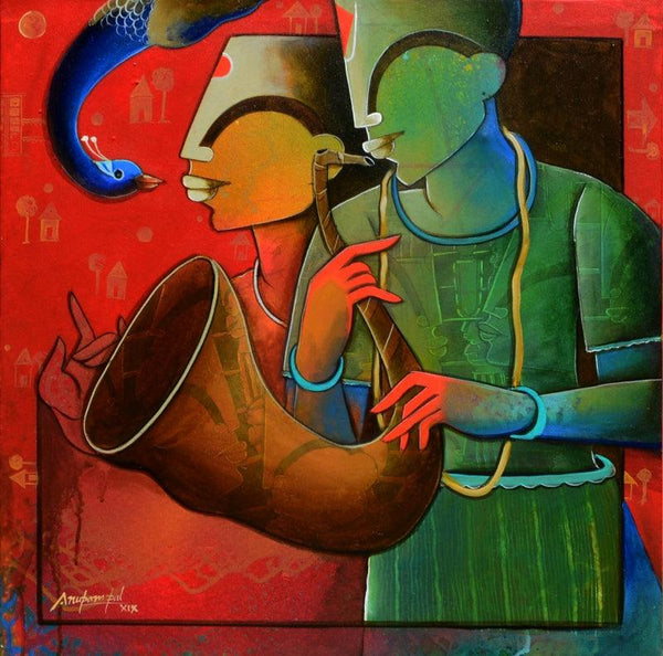 contemporary acrylic painting titled 'Rhythmic Reverberations', 30x30 inches, by artist Anupam Pal on canvas