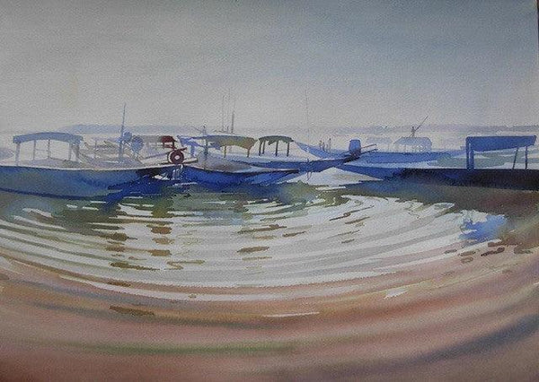 Cityscape watercolor painting titled 'Ripples In The Water', 11x16 inches, by artist Bijay Biswaal on Paper