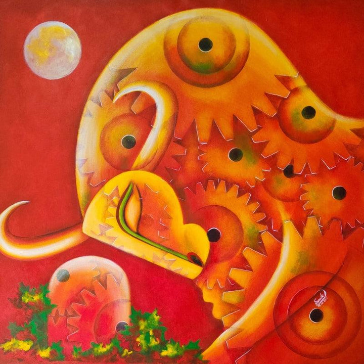 Religious acrylic painting titled 'Rishabhnath 7', 32x32 inches, by artist Susmita Mandal on Canvas