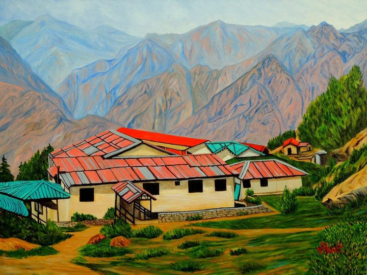 Landscape oil painting titled 'Rising High', 40x30 inches, by artist Ajay Harit on stretched canvas