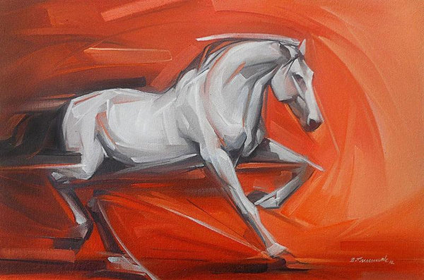 Animals oil painting titled 'Rising Horse', 12x18 inches, by artist D Tiroumale on Canvas