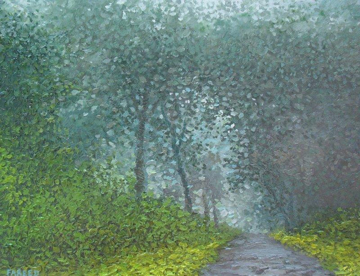 Landscape oil painting titled 'Road less traveled 2', 18x14 inches, by artist Fareed Ahmed on Canvas Board