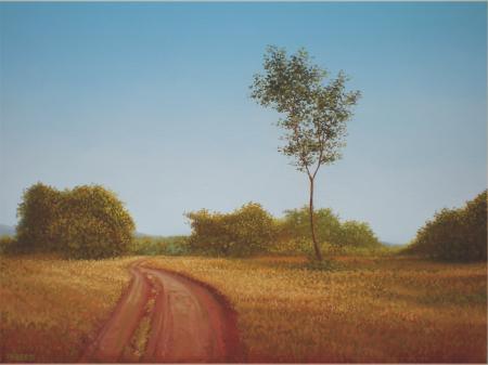 Landscape oil painting titled 'Road Less Travelled', 18x24 inches, by artist Fareed Ahmed on Canvas