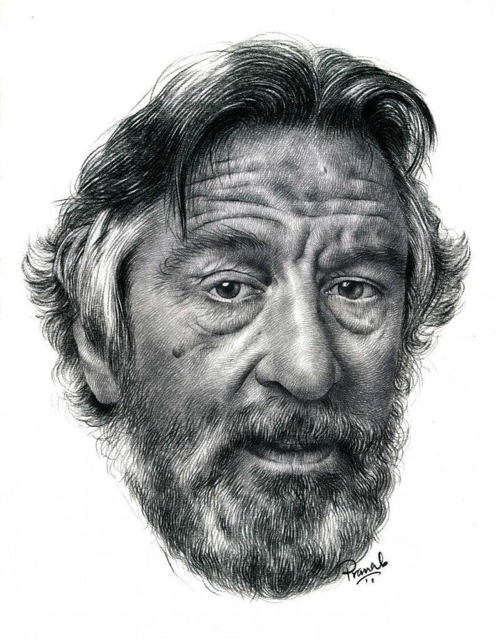 Portrait pencil drawing titled 'Robert De Niro', 11x8 inches, by artist Pranab Das on Paper