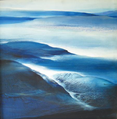 Landscape oil painting titled 'Rockscape', 72x72 inches, by artist Vinod Sharma on Canvas