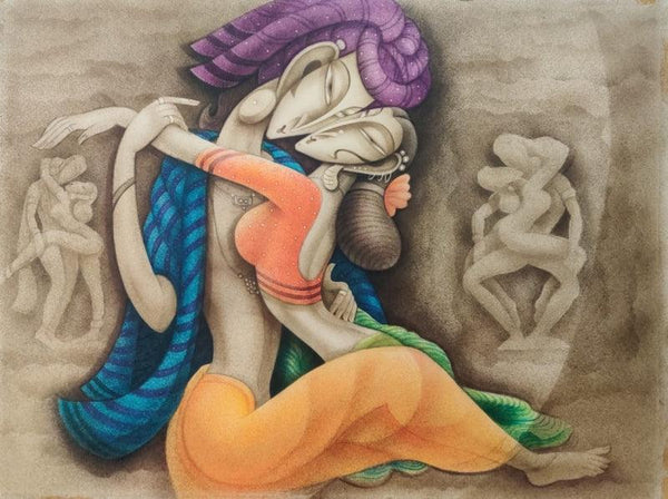 Figurative acrylic painting titled 'Romantic', 36x48 inches, by artist Ramesh Pachpande on Canvas