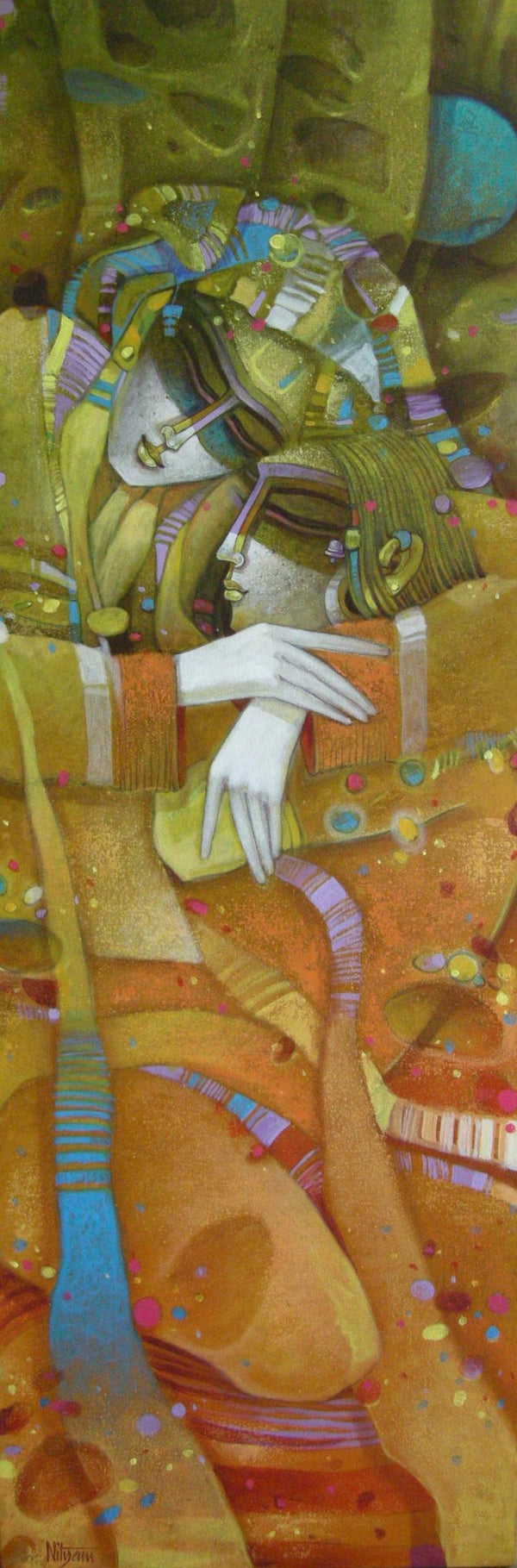 Figurative acrylic painting titled 'Romantic Egyptian Couple', 54x18 inches, by artist Nityam Singharoy on Canvas