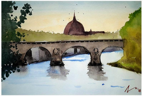 Cityscape watercolor painting titled 'Rome Italy', 7x11 inches, by artist Arunava Ray on Paper