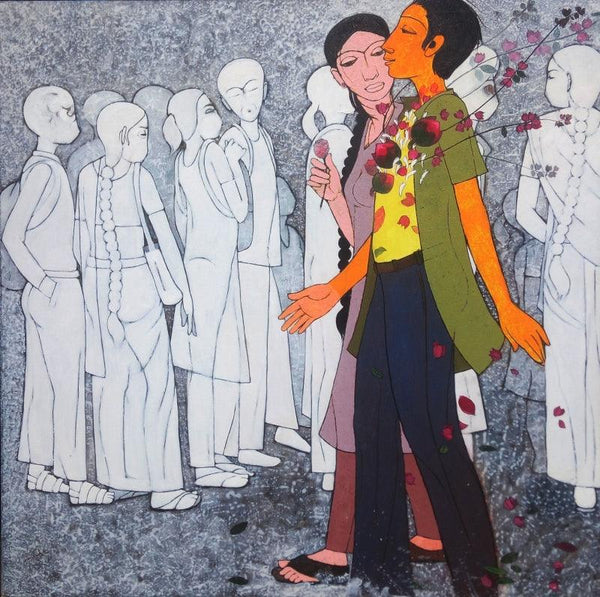 Figurative acrylic painting titled 'Romeo', 48x48 inches, by artist Rahul Mhetre on Canvas