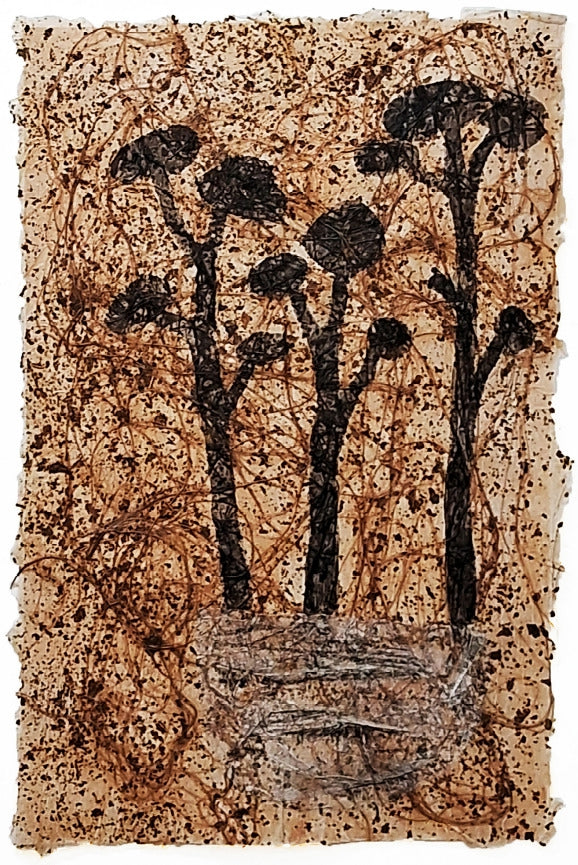 Nature mixed-media painting titled 'Rooted Unity', 19x17 inch, by artist Desh Deepak on Cloth