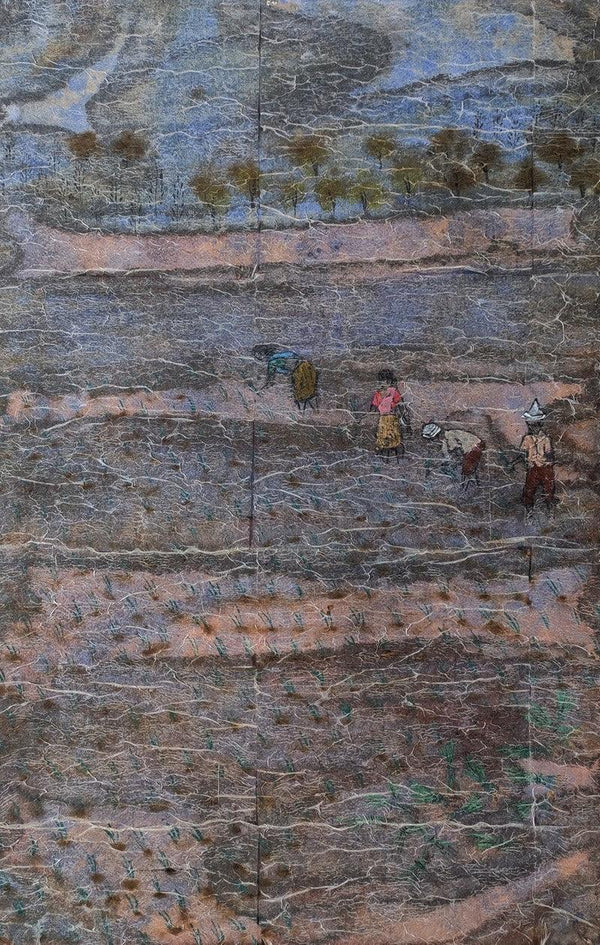 Landscape mixed media painting titled 'Rootin', 30x18 inches, by artist Pratik Raut on Paper