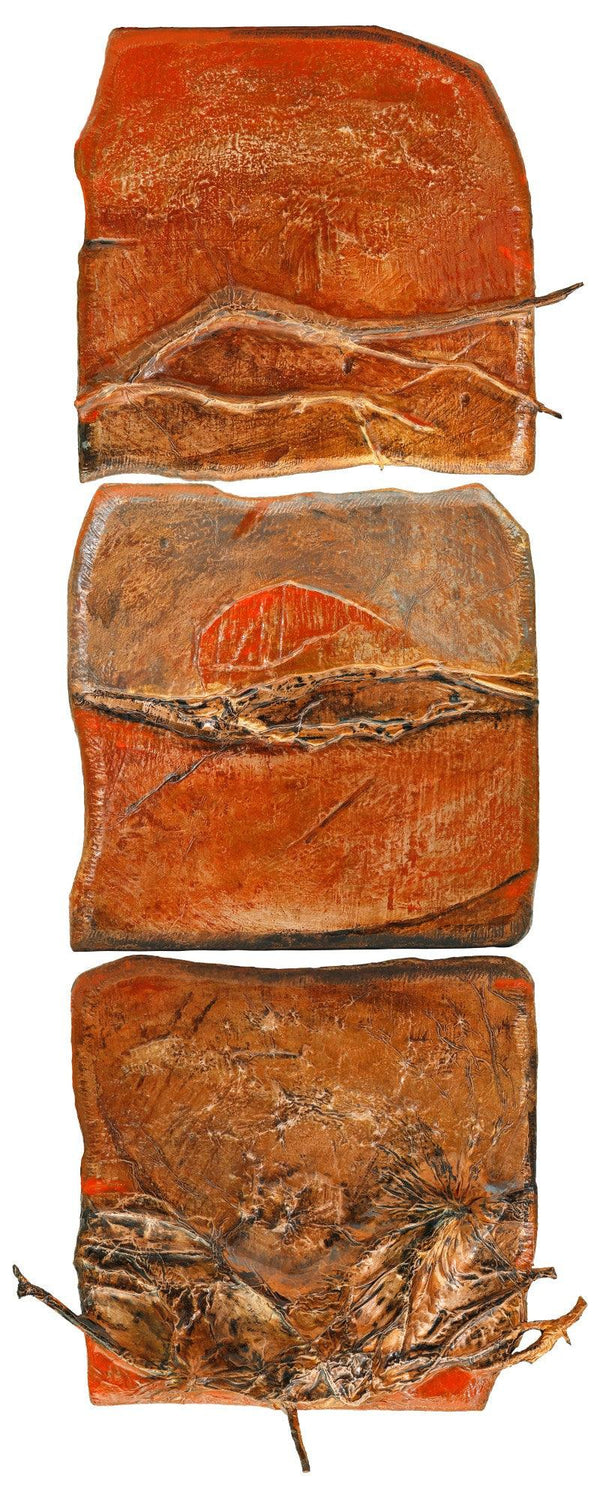 Abstract mixed media titled 'Roots And Pathway 11', 24x9 inches, by artist Ami Patel on Copper