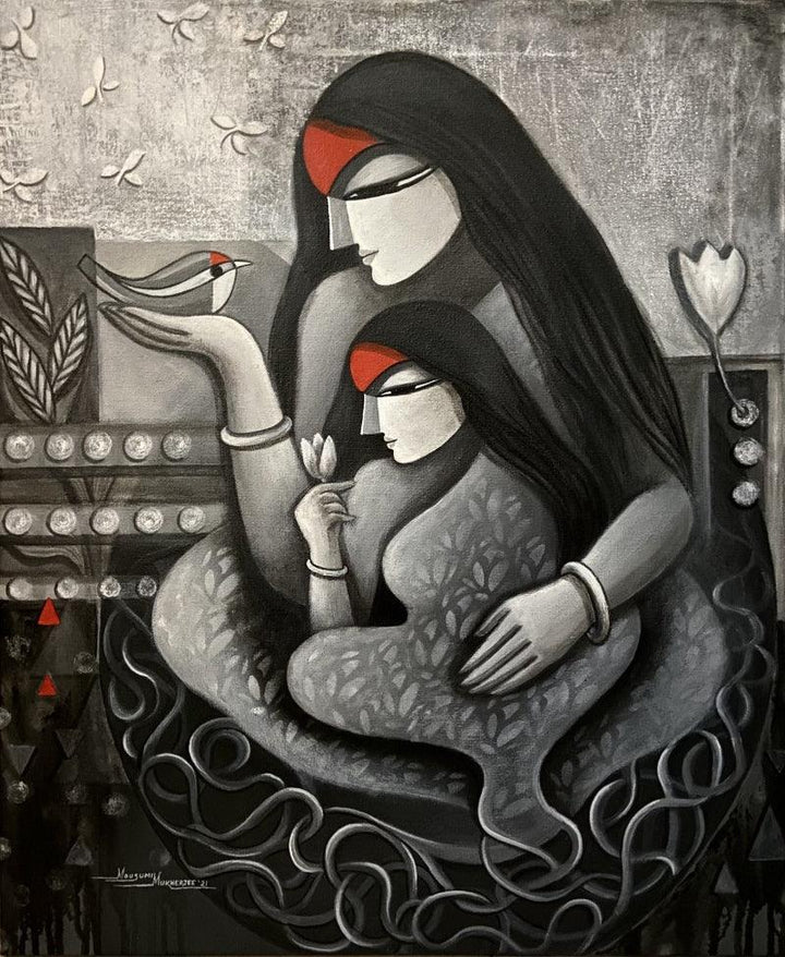 Figurative acrylic painting titled 'Roots Of Life', 24x20 inches, by artist Mousumi Mukherjee on Canvas