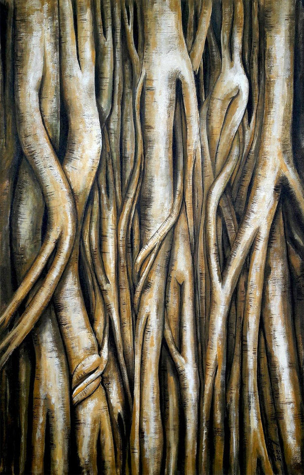 Nature acrylic painting titled 'Roots Of Nirvana', 36x24 inches, by artist Seby Augustine on Canvas