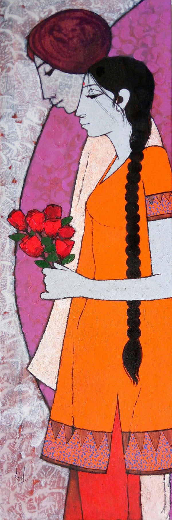 Figurative acrylic painting titled 'Rose', 36x12 inches, by artist Rahul Mhetre on Canvas