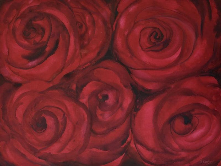 Nature oil painting titled 'Roses I', 36x48 inches, by artist Durshit Bhaskar on Canvas