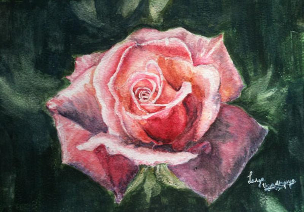 Nature watercolor painting titled 'Rosy blush', 13x9 inches, by artist Lasya Upadhyaya on Paper