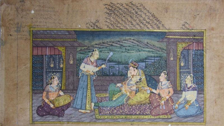 Figurative mughal traditional art titled 'Royal Amusement', 7x9 inches, by artist Unknown on Paper