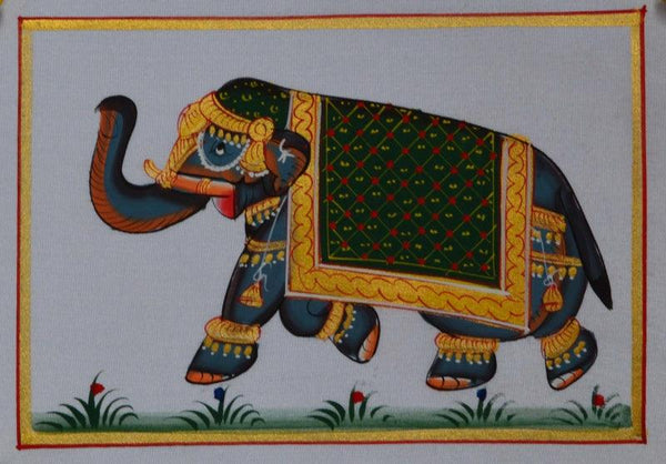 Animals miniature traditional art titled 'Royal Elephant Walking 2', 4x6 inches, by artist Unknown on Silk