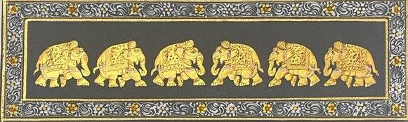 Animals mughal traditional art titled 'Royal Elephants', 3x10 inches, by artist Unknown on Cloth