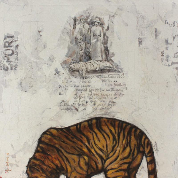 Animals mixed media painting titled 'Royal Exit 3', 40x40 inches, by artist Amalesh Das on Canvas