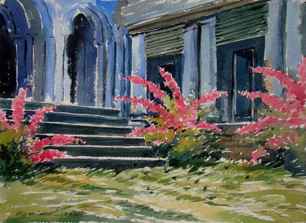 Landscape watercolor painting titled 'Ruined Palace', 15x11 inches, by artist Jiaur Rahman on Paper