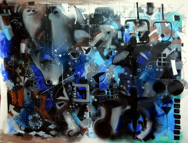 Abstract acrylic painting titled 'Runway Of Life I', 48x36 inches, by artist Madan Lal on Canvas