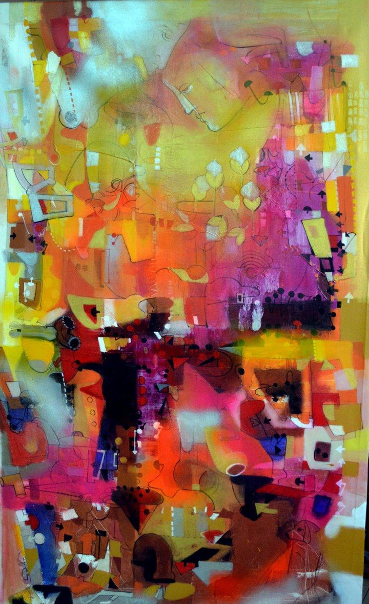 Abstract acrylic painting titled 'Runway Of Life II', 60x30 inches, by artist Madan Lal on Canvas