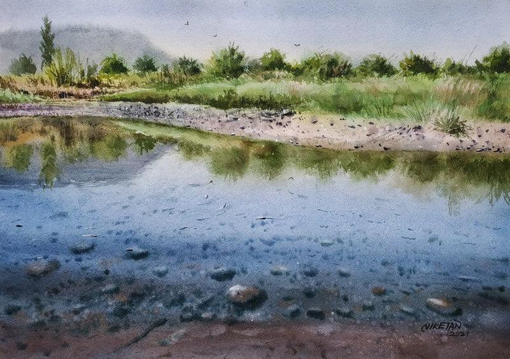 Landscape watercolor painting titled 'Rural Beauty', 17x12 inches, by artist Niketan Bhalerao on Paper