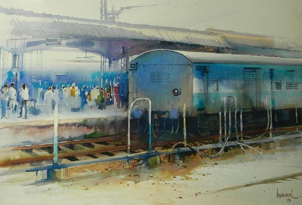 Cityscape watercolor painting titled 'Rush Hour V', 14x20 inches, by artist Bijay Biswaal on Paper