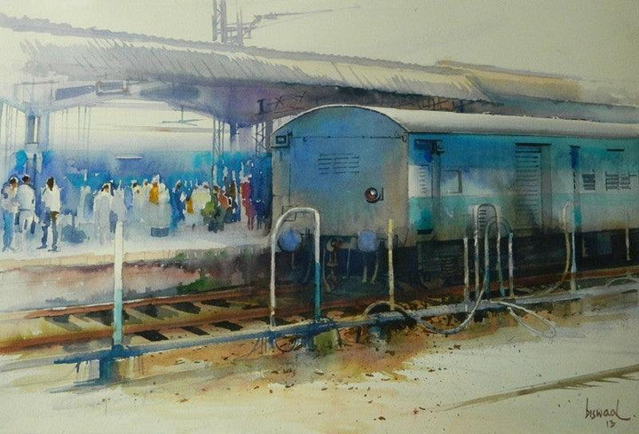 Cityscape watercolor painting titled 'Rush Hour V', 14x20 inches, by artist Bijay Biswaal on Paper